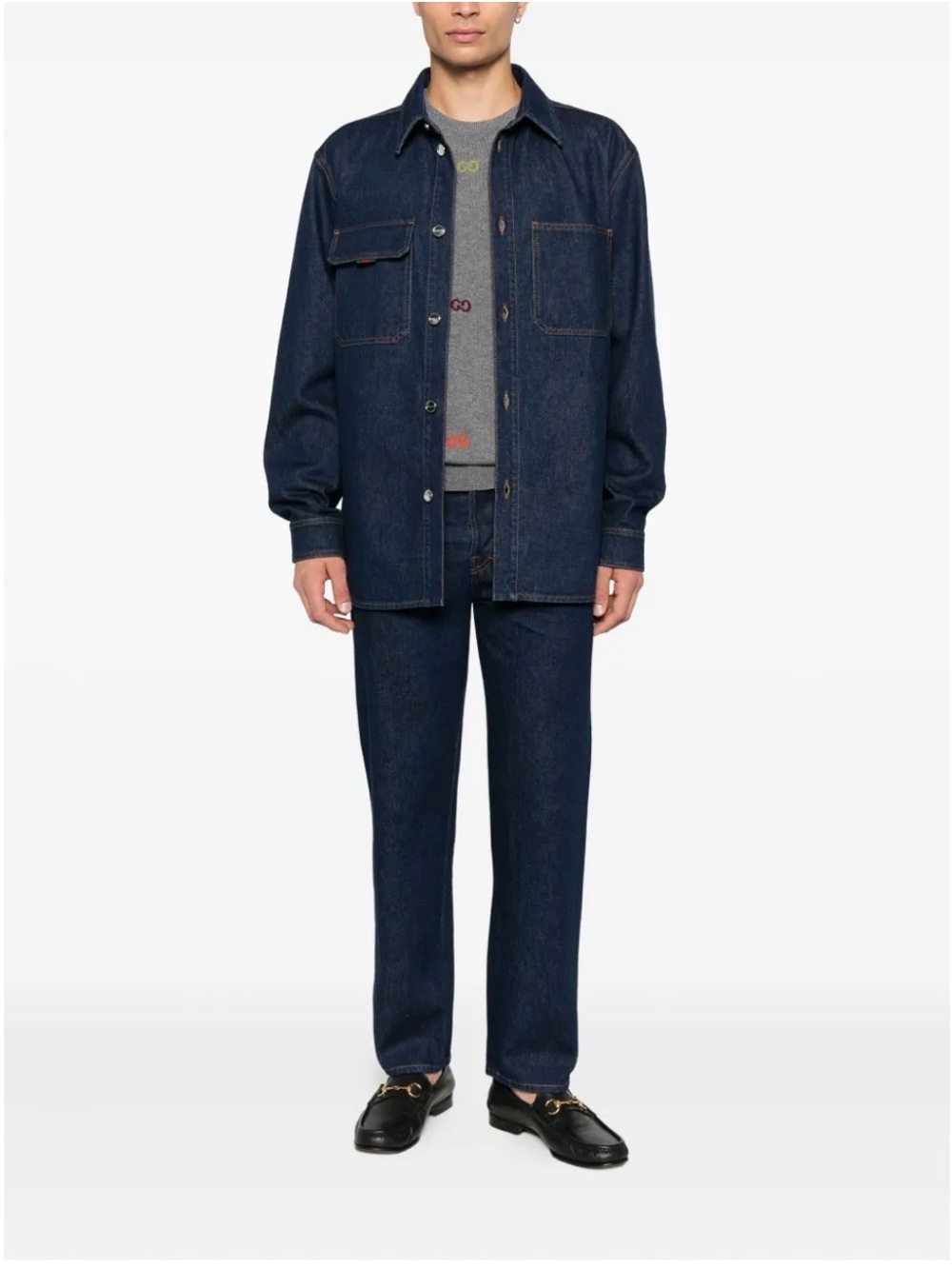 NWT Gucci Dark Indigo Denim Button-Front Shirt Jacket